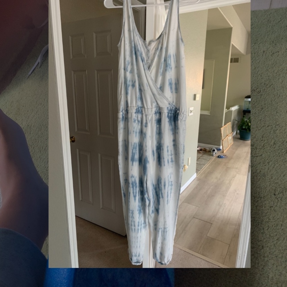Blue and white jump suit